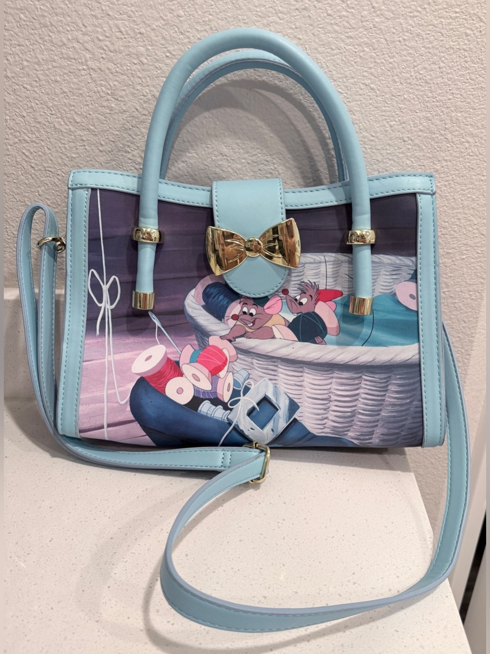 Loungefly Disney Cinderella Crossbody Satchel Blue Bow Top Handle Princess Fairy - Picture 2 of 6